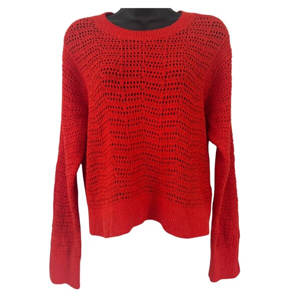 J. Crew Orange Red Open Knit Crew Neck Long Sleeve Sweater Size Medium - Picture 1 of 1